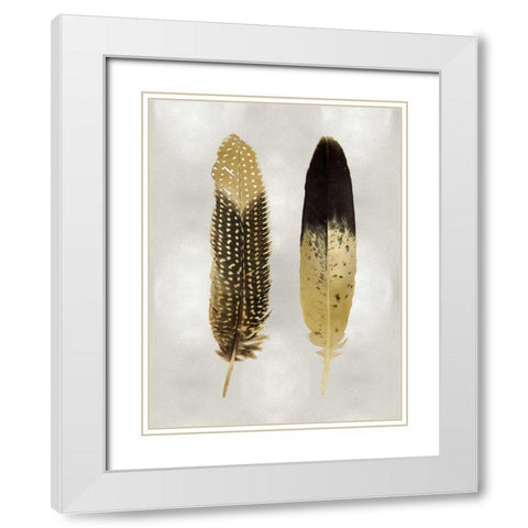 Gold Feather Pair on Silver White Modern Wood Framed Art Print with Double Matting by Bosco, Julia