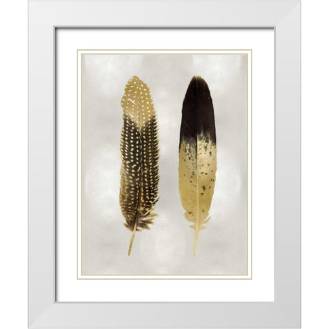 Gold Feather Pair on Silver White Modern Wood Framed Art Print with Double Matting by Bosco, Julia