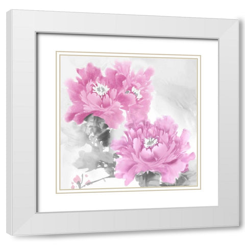 Flower Bloom in Pink II White Modern Wood Framed Art Print with Double Matting by Stevens, Jesse