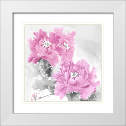 Flower Bloom in Pink II White Modern Wood Framed Art Print with Double Matting by Stevens, Jesse
