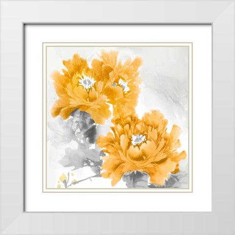 Flower Bloom in Mandarin II White Modern Wood Framed Art Print with Double Matting by Stevens, Jesse