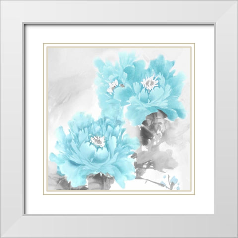 Flower Bloom in Aqua II White Modern Wood Framed Art Print with Double Matting by Stevens, Jesse