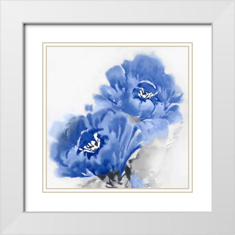 Flower Bloom in Indigo II White Modern Wood Framed Art Print with Double Matting by Stevens, Jesse