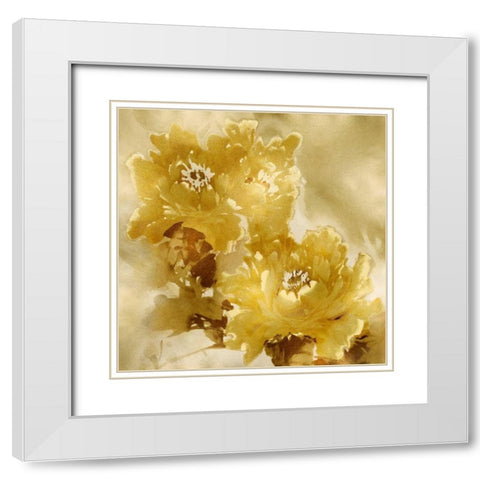 Flower Bloom on Gold I White Modern Wood Framed Art Print with Double Matting by Stevens, Jesse