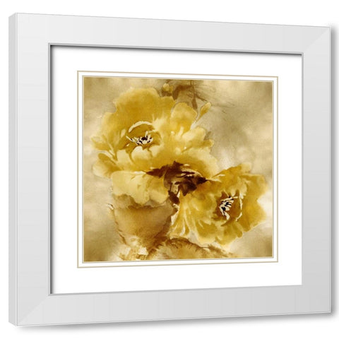Flower Bloom on Gold II White Modern Wood Framed Art Print with Double Matting by Stevens, Jesse