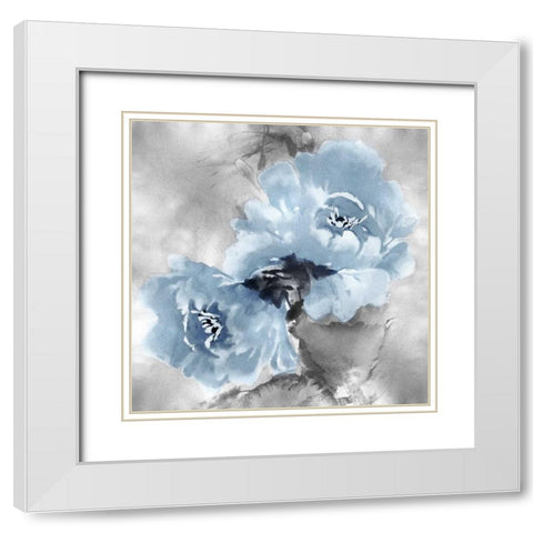 Flower Bloom on Silver II White Modern Wood Framed Art Print with Double Matting by Stevens, Jesse