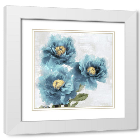 Blue Bloom I White Modern Wood Framed Art Print with Double Matting by Stevens, Jesse