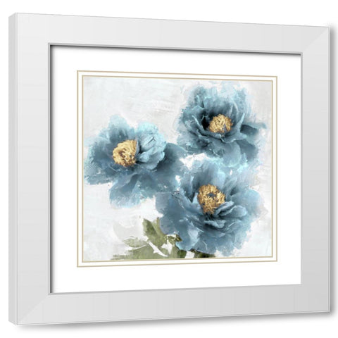 Blue Bloom II White Modern Wood Framed Art Print with Double Matting by Stevens, Jesse