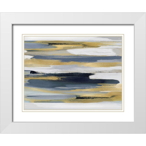 Beyond in Blue and Gold I White Modern Wood Framed Art Print with Double Matting by Hanson, Jackie