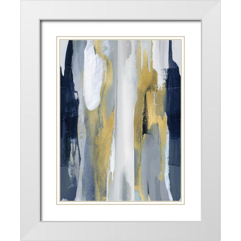 Converge Blue and Gold I White Modern Wood Framed Art Print with Double Matting by Hanson, Jackie