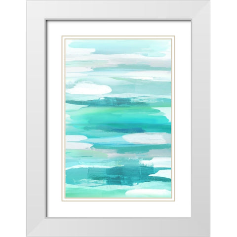 Glide Aqua White Modern Wood Framed Art Print with Double Matting by Hanson, Jackie