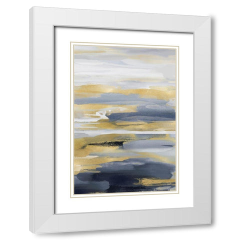 Intuition Blue and Gold II White Modern Wood Framed Art Print with Double Matting by Hanson, Jackie