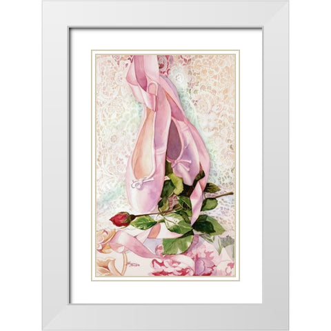 Ballet Rose White Modern Wood Framed Art Print with Double Matting by Koenig, Judy