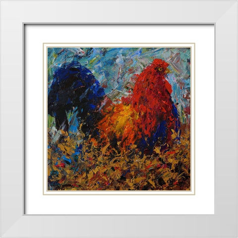 Rooster White Modern Wood Framed Art Print with Double Matting by Foster, Joseph Marshal