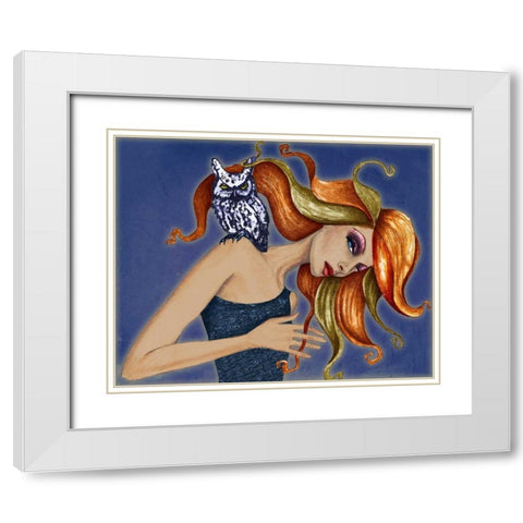 Girl with Owl White Modern Wood Framed Art Print with Double Matting by Goddess, Jami