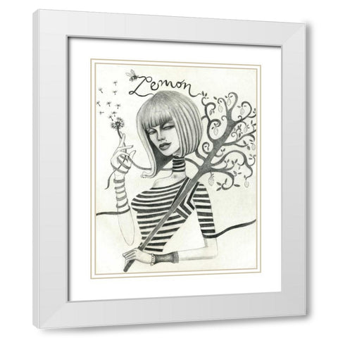 Lemon (Drawing) White Modern Wood Framed Art Print with Double Matting by Goddess, Jami