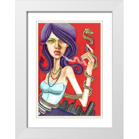 Snake White Modern Wood Framed Art Print with Double Matting by Goddess, Jami