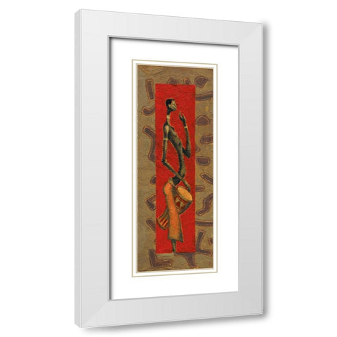 African Drummer II White Modern Wood Framed Art Print with Double Matting by Kamba