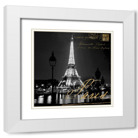 Paris At Night White Modern Wood Framed Art Print with Double Matting by Carrigan, Kate