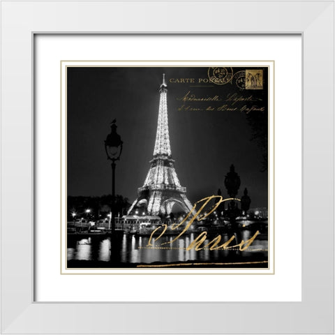 Paris At Night White Modern Wood Framed Art Print with Double Matting by Carrigan, Kate