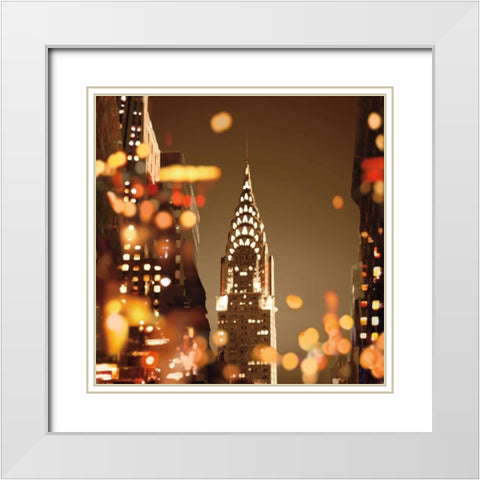 City Lights-New York White Modern Wood Framed Art Print with Double Matting by Carrigan, Kate