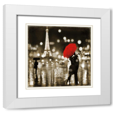 A Paris Kiss White Modern Wood Framed Art Print with Double Matting by Carrigan, Kate