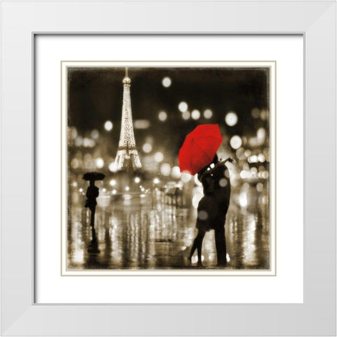 A Paris Kiss White Modern Wood Framed Art Print with Double Matting by Carrigan, Kate