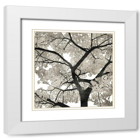 Silver Leaves White Modern Wood Framed Art Print with Double Matting by Bennett, Kate