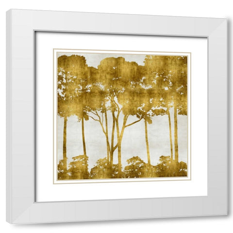 Tree Lined In Gold I White Modern Wood Framed Art Print with Double Matting by Bennett, Kate