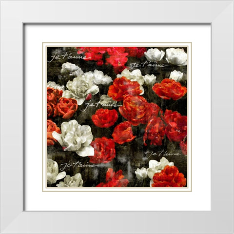 Je Taime Roses White Modern Wood Framed Art Print with Double Matting by Bennett, Kate