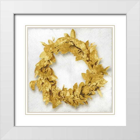 Golden Wreath I White Modern Wood Framed Art Print with Double Matting by Bennett, Kate