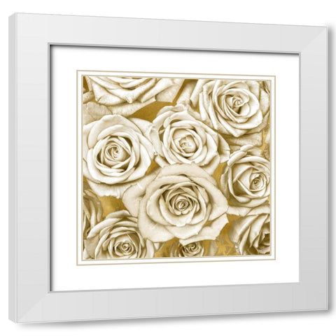 Ivory Roses on Gold White Modern Wood Framed Art Print with Double Matting by Bennett, Kate