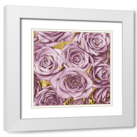 Roses - Amethyst on Gold White Modern Wood Framed Art Print with Double Matting by Bennett, Kate