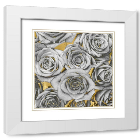 Roses - Silver on Gold White Modern Wood Framed Art Print with Double Matting by Bennett, Kate