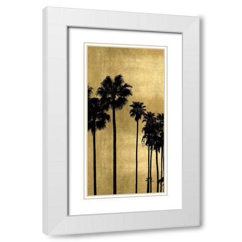 Palm Silhouette on Gold I White Modern Wood Framed Art Print with Double Matting by Bennett, Kate