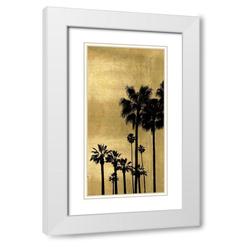 Palm Silhouette on Gold II White Modern Wood Framed Art Print with Double Matting by Bennett, Kate