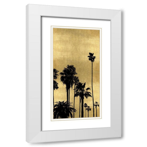 Palm Silhouette on Gold III White Modern Wood Framed Art Print with Double Matting by Bennett, Kate