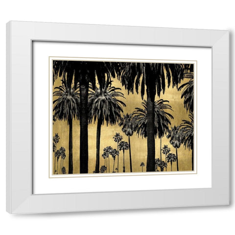 Palms on Gold White Modern Wood Framed Art Print with Double Matting by Bennett, Kate