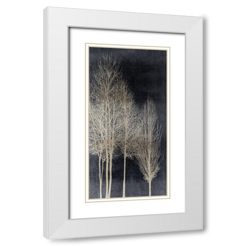 Silver Tree Silhoutte I White Modern Wood Framed Art Print with Double Matting by Bennett, Kate