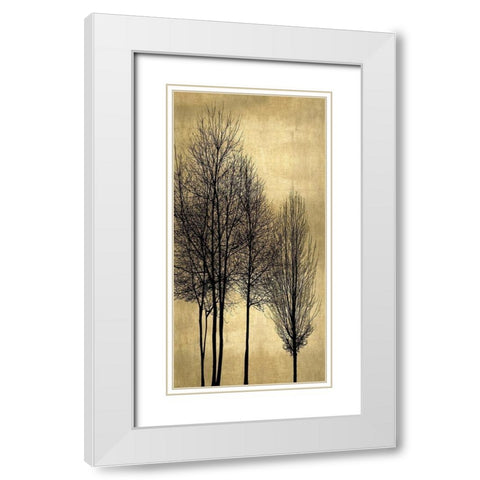 Tree Silhutette on Gold I White Modern Wood Framed Art Print with Double Matting by Bennett, Kate
