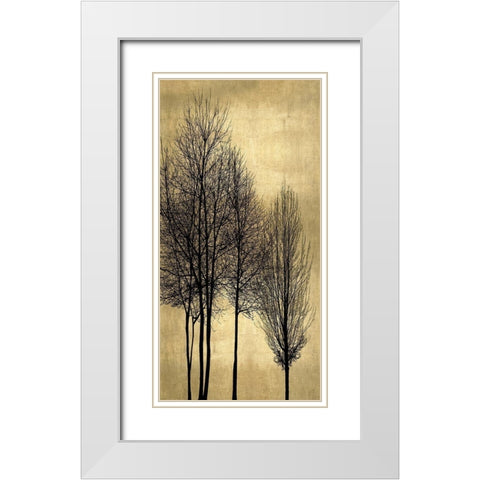 Tree Silhutette on Gold I White Modern Wood Framed Art Print with Double Matting by Bennett, Kate
