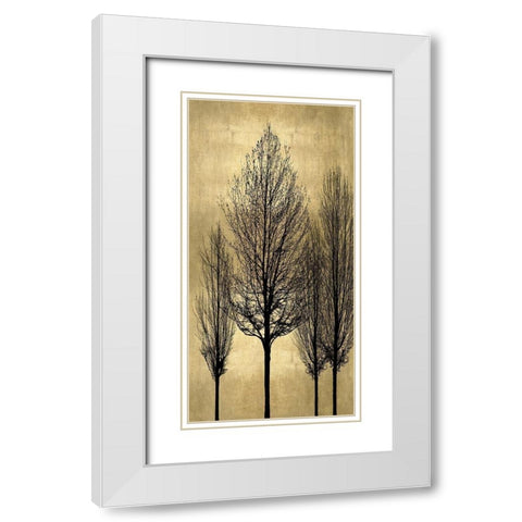 Tree Silhutette on Gold II White Modern Wood Framed Art Print with Double Matting by Bennett, Kate
