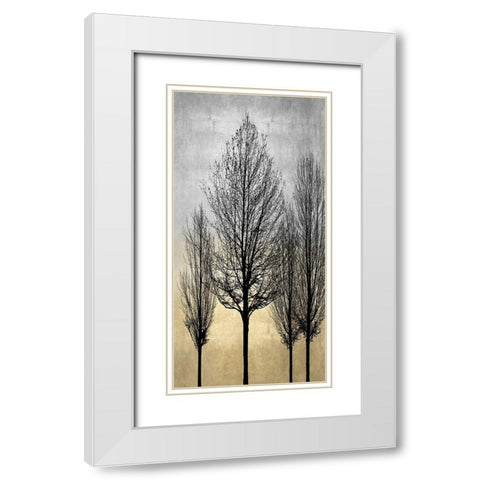 Trees on Silver and Gold II White Modern Wood Framed Art Print with Double Matting by Bennett, Kate