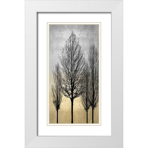 Trees on Silver and Gold II White Modern Wood Framed Art Print with Double Matting by Bennett, Kate