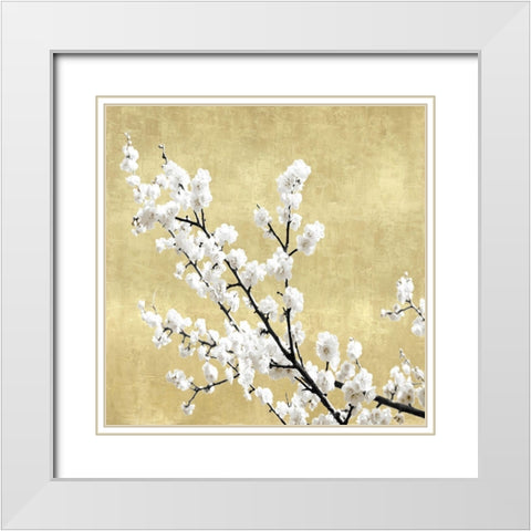 Blossoms on Gold I White Modern Wood Framed Art Print with Double Matting by Bennett, Kate