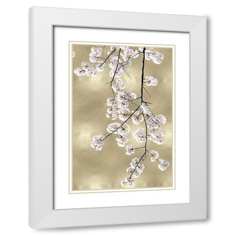 Pink Blossoms on Gold III White Modern Wood Framed Art Print with Double Matting by Bennett, Kate