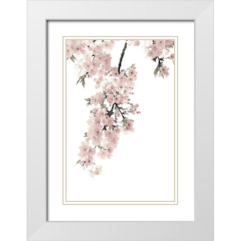 Pink Blossoms on White II White Modern Wood Framed Art Print with Double Matting by Bennett, Kate