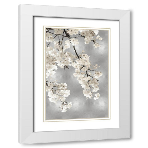 White Blossoms on Silver I White Modern Wood Framed Art Print with Double Matting by Bennett, Kate