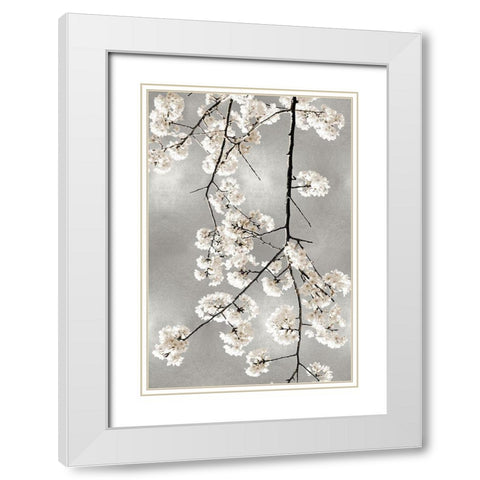 White Blossoms on Silver IV White Modern Wood Framed Art Print with Double Matting by Bennett, Kate
