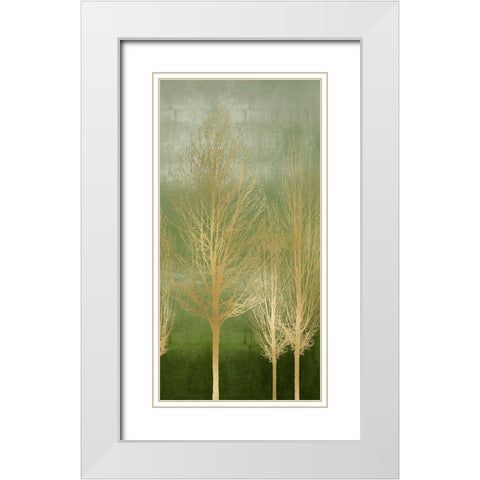 Gold Trees on Green Panel II White Modern Wood Framed Art Print with Double Matting by Bennett, Kate
